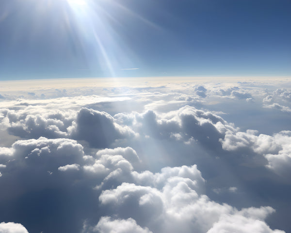 Vinyl Decal, Breathtaking Aerial View of Fluffy White Cumulus Clouds and Bright Sun (5" x 7")