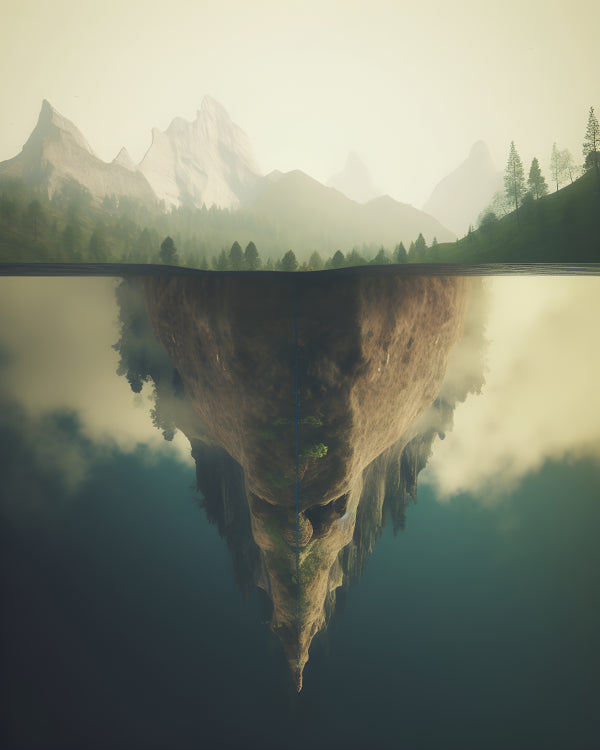 Vinyl Decal, Unique Upside Down Mountain Portrait Art Print (5" x 7")