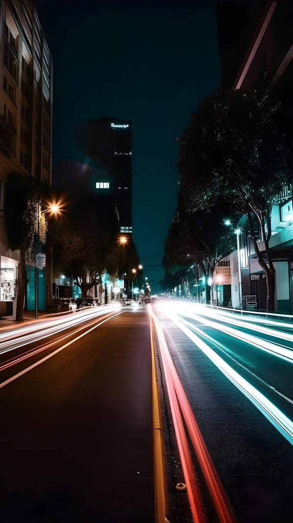 Vinyl Decal, Long Exposure Light Trails on a City Street at Night (5" x 7")
