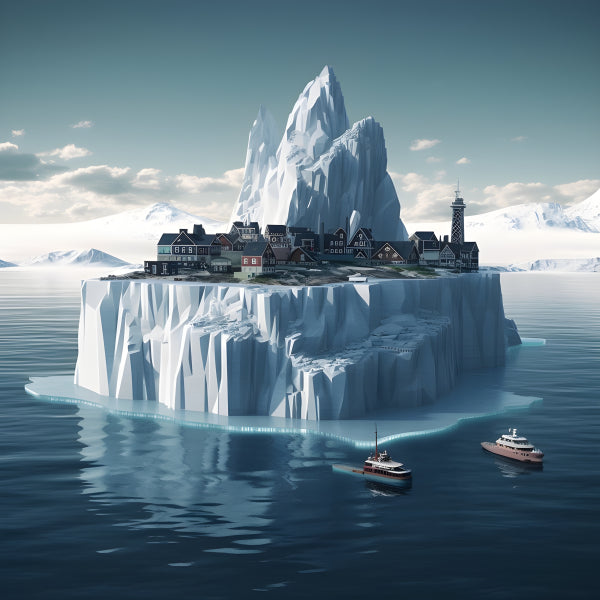 Vinyl Decal, Stunning Arctic Iceberg Village Art Print – Majestic Ocean Portrait Wall Decor (5" x 7"