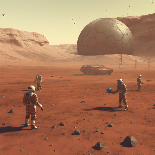 Vinyl Decal, Astronauts playing football on the surface of Mars (5" x 7")