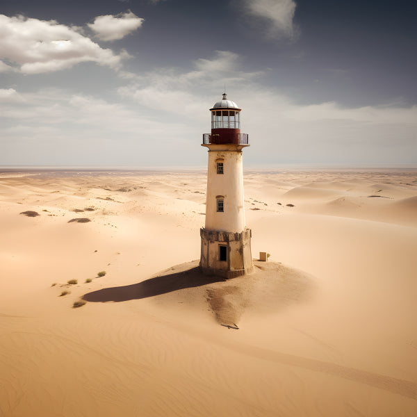 Vinyl Decal, Solitary Lighthouse Amidst Vast Sand Dunes Scenic Photo Print (5" x 7")