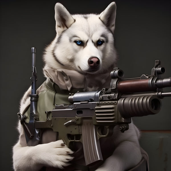 Vinyl Decal, Siberian Husky in Tactical Gear Military Dog (5" x 7")