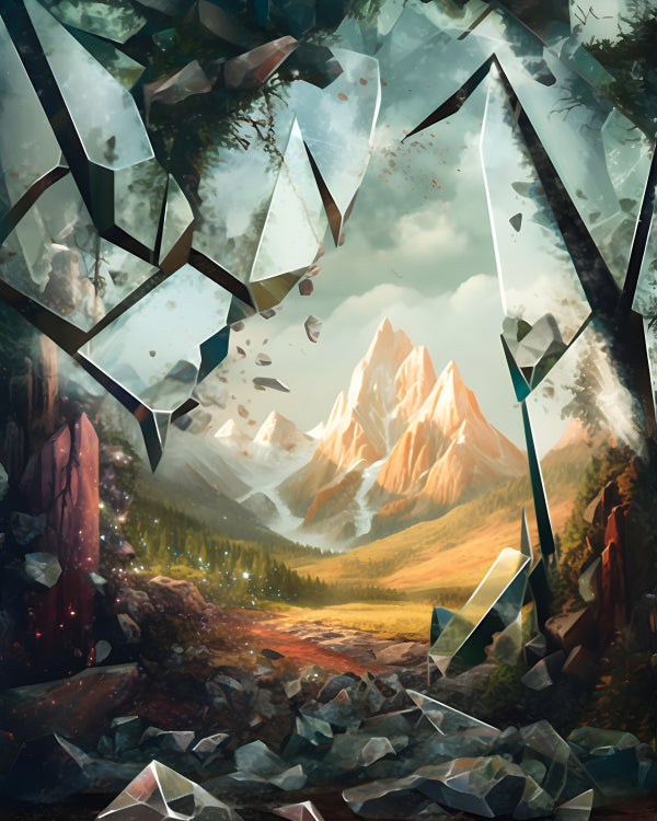Vinyl Decal, Shattered Reality Mountain Portrait Digital Art Print (5" x 7")