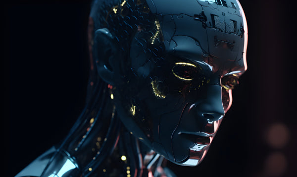 Vinyl Decal, Detailed Futuristic Humanoid Robot Head Figurine (5" x 7")