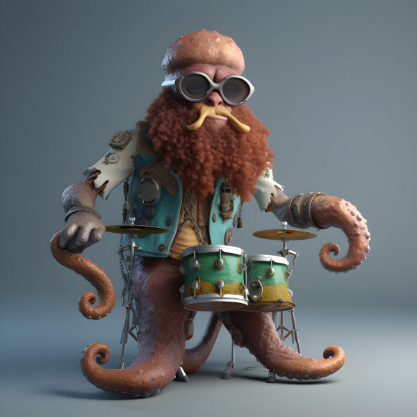 Vinyl Decal, Cartoon Octopus Drummer Figurine Collectible Statue (5" x 7")