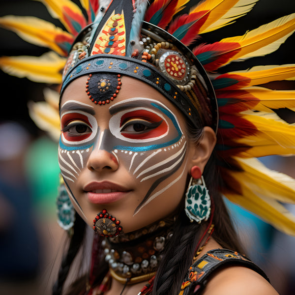 Vinyl Decal, Women's Native American Inspired Headdress Costume Accessory with Colorful Feathers & F