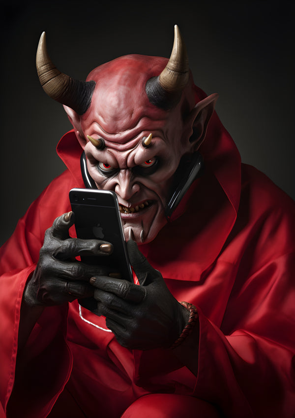 Vinyl Decal, Classic Red Devil Costume Mask with Horns & Robe, Adult Halloween Cosplay Accessory (5"