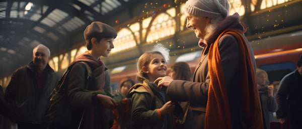 Vinyl Decal, Heartwarming Family Reunion at the Train Station (5" x 7")