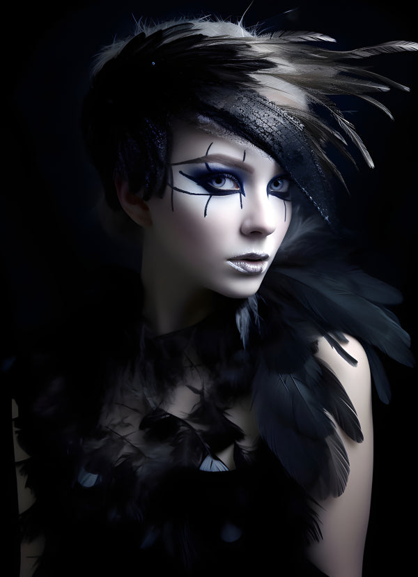 Vinyl Decal, Avant-Garde Feathered Raven Costume Makeup Look (5" x 7")