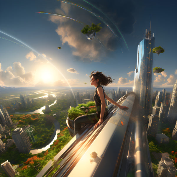 Vinyl Decal, Stunning View of an Advanced, Sustainable City with Flying Vehicles and Green Architect