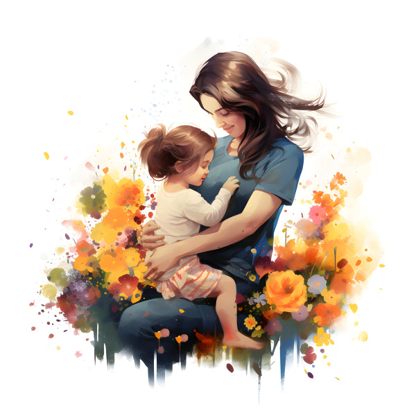 Vinyl Decal, Mother and Daughter Cuddle Watercolor Illustration, Happy Mother's Day Art Print (5" x