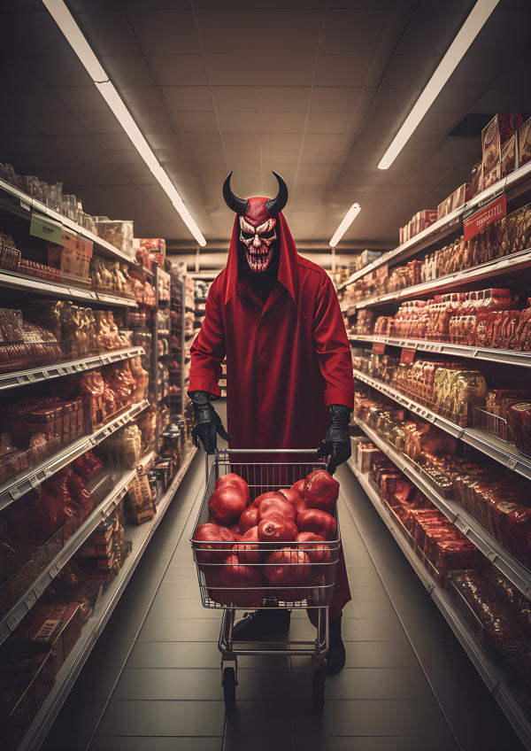 Vinyl Decal, Devil in the Produce Aisle, Spooky Halloween Costume Photo Prop (5" x 7")