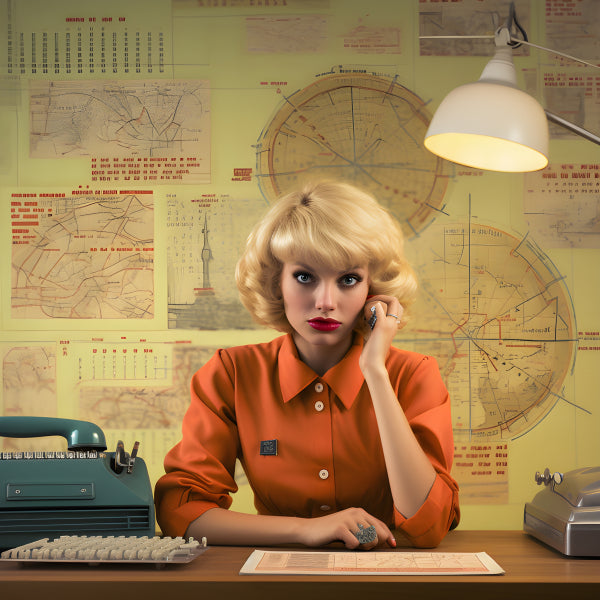 Vinyl Decal, Orange Vintage Secretary Women's Retro Office Work Attire (5" x 7")