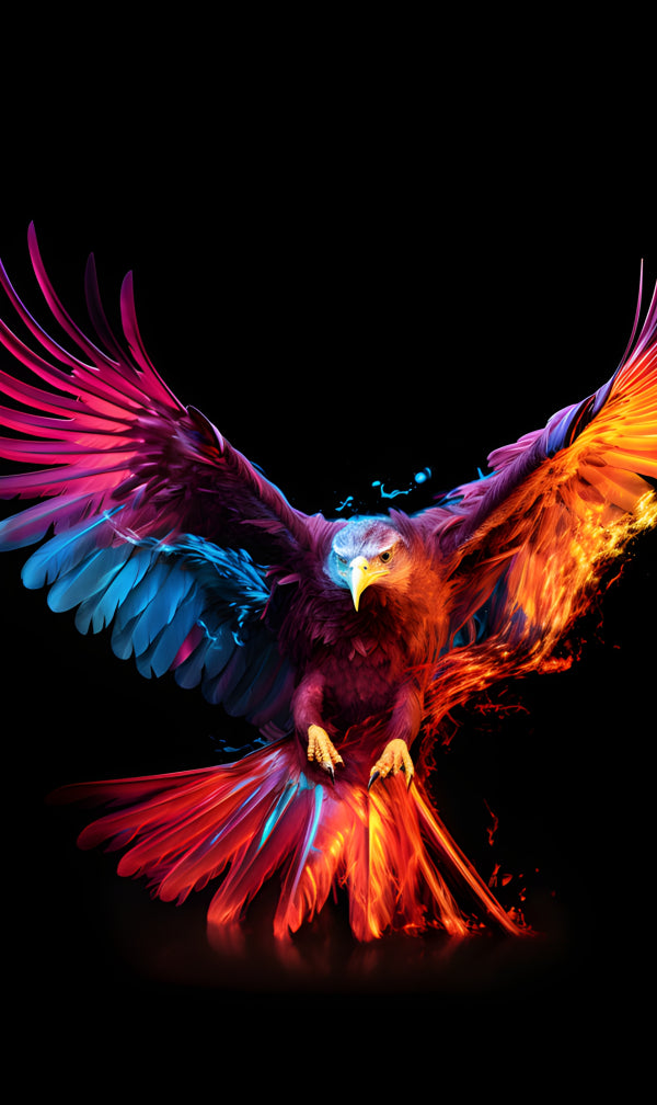 Vinyl Decal, Vibrant Fiery Phoenix Eagle Wall Art Poster Print (5" x 7")