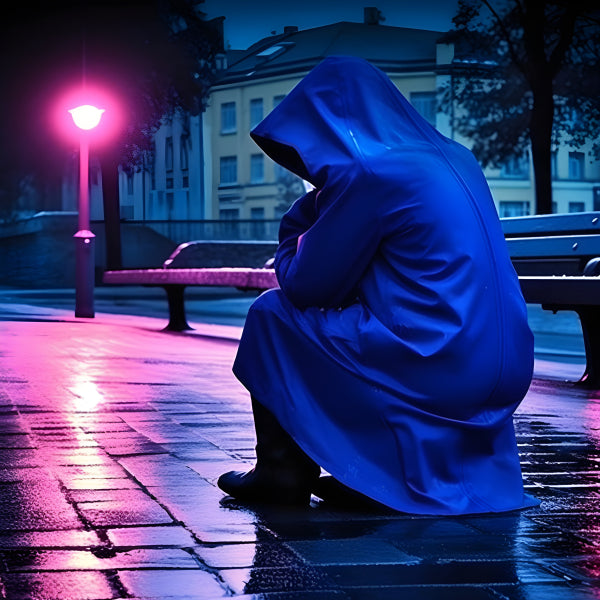 Vinyl Decal, Moody Blue Raincoat for Men and Women, Waterproof Hooded Long Rain Jacket for Wet Weath