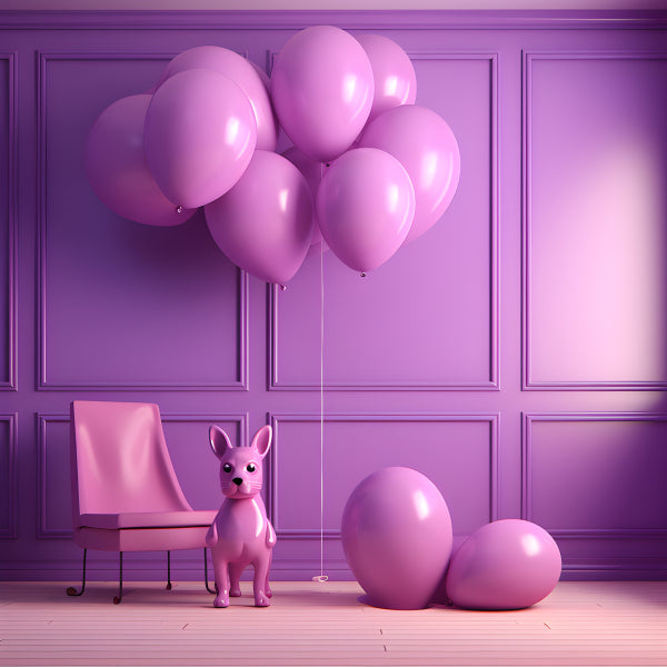 Vinyl Decal, Purple Pastel Room Decor with Pink French Bulldog Figurine and Lavender Balloons (5" x