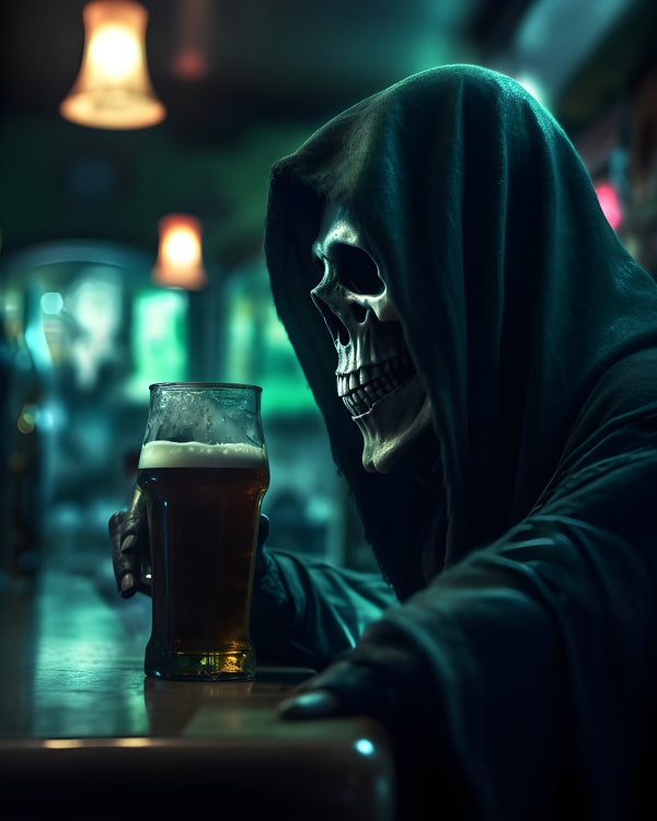 Vinyl Decal, Spooky Skeleton Drinking Bar Halloween Decor Art Print (5" x 7")