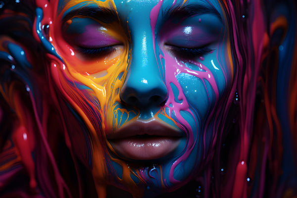 Vinyl Decal, Vibrant Abstract Artwork Featuring a Woman's Face with Colorful Dripping Paint (5" x 7"