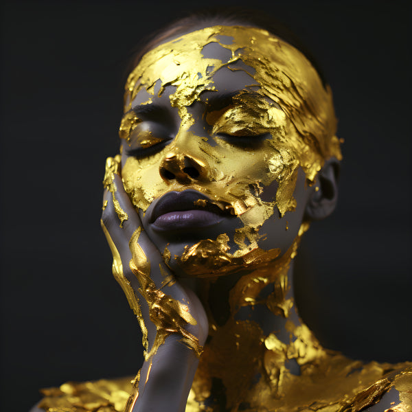 Vinyl Decal, Luxury Gold Facial Mask Treatment Close-up of Woman with Golden Leaf Mask (5" x 7")
