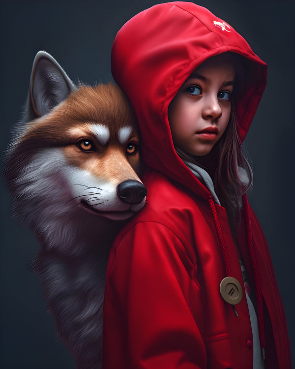 Vinyl Decal, Little Red Riding Hood & Wolf Art Print (5" x 7")