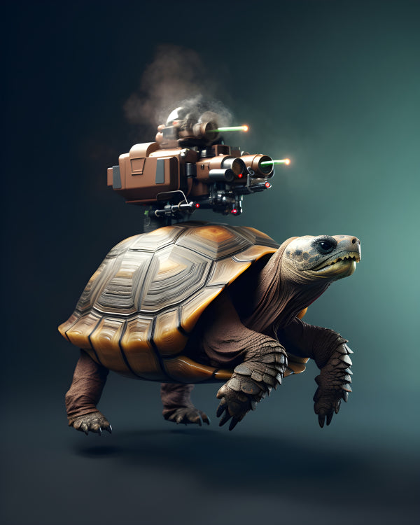 Vinyl Decal, Armored Turtle Figurine with Detailed Weapon System, Unique Sci-Fi Collectible Model (5