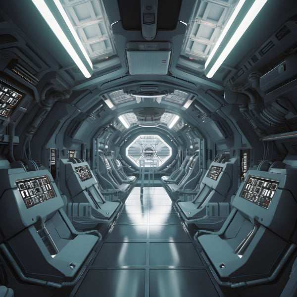 Vinyl Decal, Spaceship Interior Background | High-Tech Space Station Corridor Art (5" x 7")