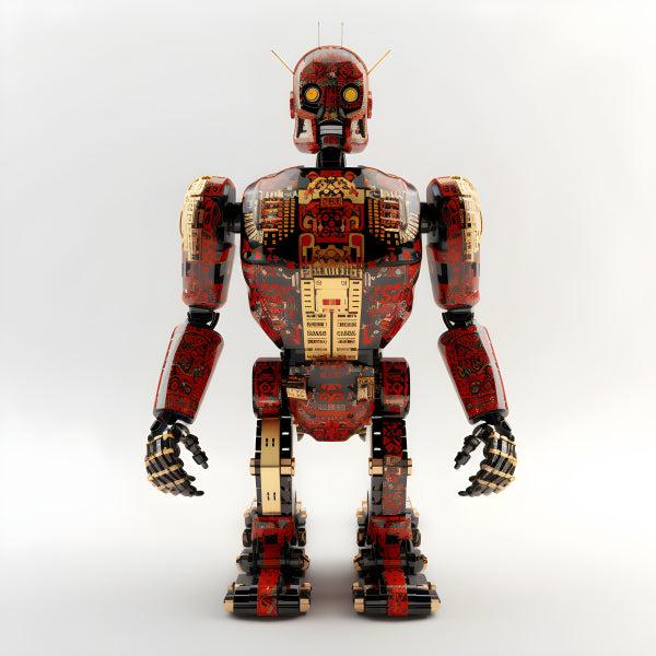Vinyl Decal, Ornate Red & Black Humanoid Robot Action Figure Collectible (5" x 7")