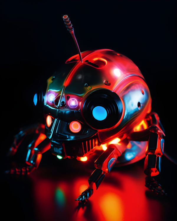 Vinyl Decal, Robotic Ladybug Collectible Figure, LED Illuminated Metallic Insectoid Design (5" x 7")