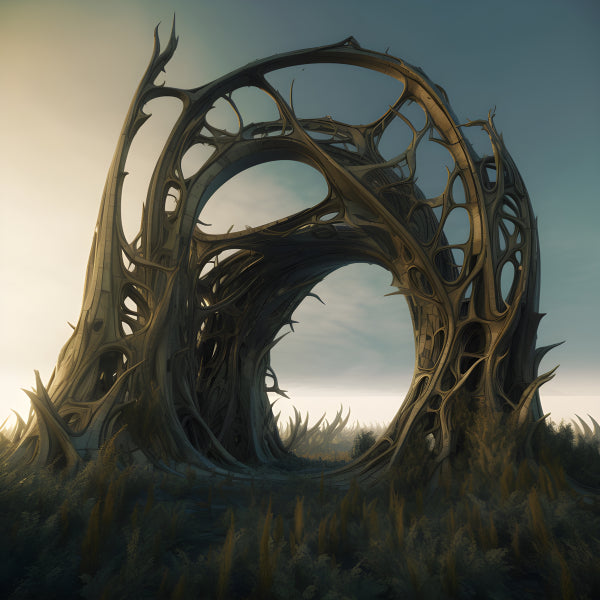 Vinyl Decal, Organic Defensive Archway Sculpture - Abstract Nature-Inspired Architecture Digital Art