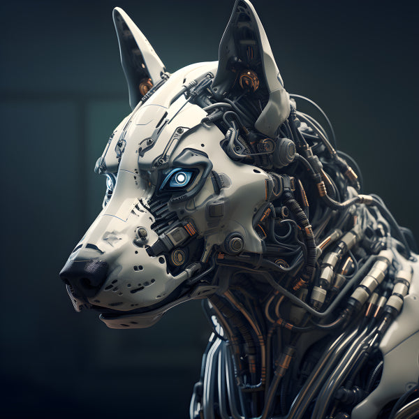 Vinyl Decal, Highly Detailed Cybernetic Wolf Statue Collectible Sci-Fi Robotic Dog Figurine Grey and