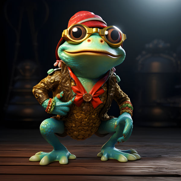 Vinyl Decal, Frog Figurine with Goggles and Leather Jacket (5" x 7")