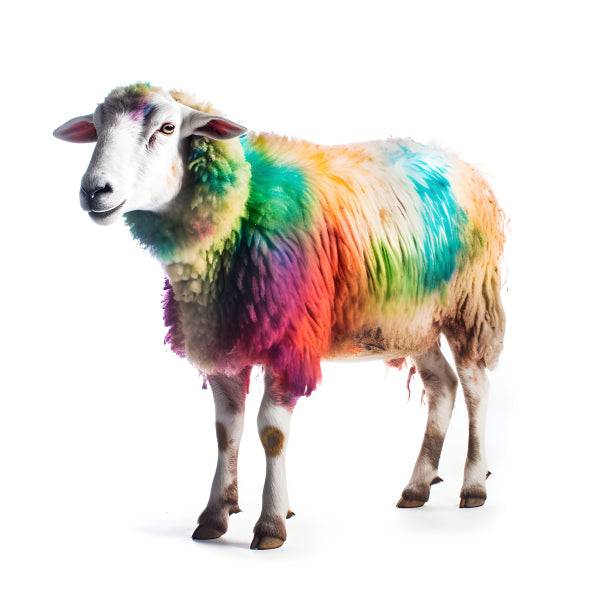 Vinyl Decal, Colorful Rainbow Dyed Sheep (5" x 7")