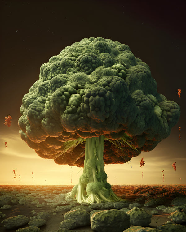 Vinyl Decal, Surreal Broccoli Explosion Art Print, Unique Vegetable Mushroom Cloud Image, Modern Kit