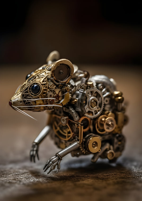Vinyl Decal, Steampunk Mechanical Rat Mouse Sculpture Figurine (5" x 7")