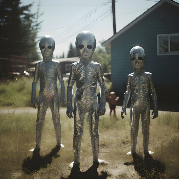 Vinyl Decal, Three Silver Alien Figures Outdoor Decoration Spooky Halloween Prop Collectible Sculptu