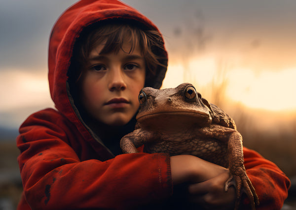 Vinyl Decal, Young Child with Large Toad Art Print (5" x 7")