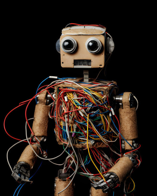 Vinyl Decal, Quirky Handmade Robot Sculpture Made from Recycled Electronic Components, Unique Collec