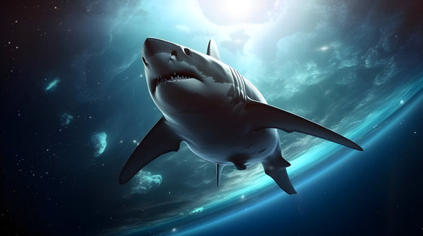 Vinyl Decal, Hyperrealistic Great White Shark Digital Art Wallpaper, Intense Ocean Predator Underwat
