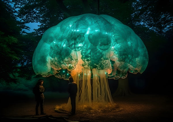 Vinyl Decal, Giant Illuminated Jellyfish Lantern Outdoor Art Sculpture Garden Decor Night Light Disp