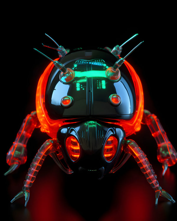 Vinyl Decal, Electronic Robot Ladybug, Futuristic Design with Glowing Red LED Lights (5" x 7")