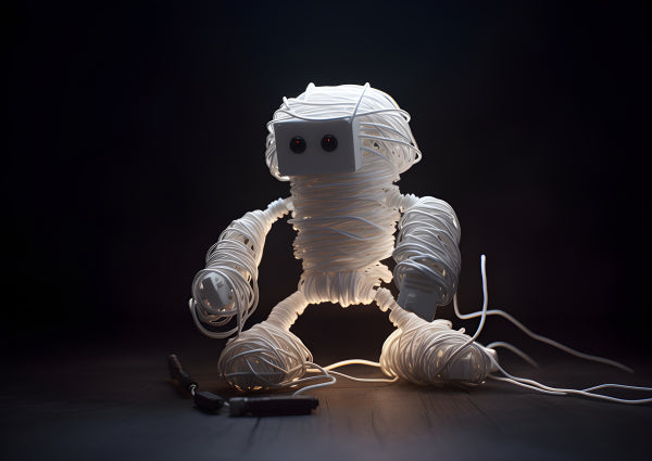 Vinyl Decal, Minimalist White String Robot Figure Desk Lamp (5" x 7")