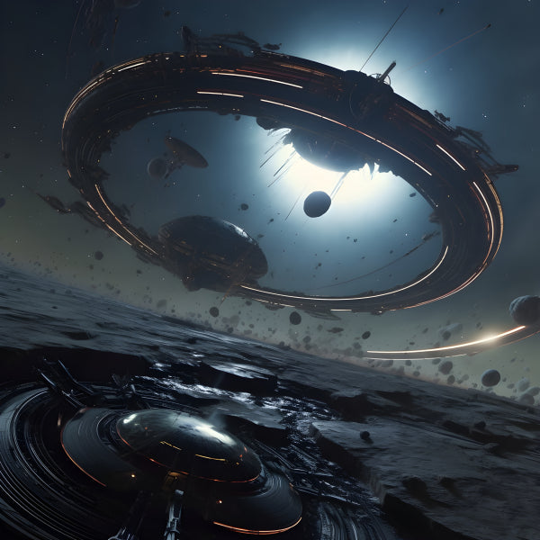 Vinyl Decal, Vast Ring-Shaped Space Station Orbits a Desolate Planet, Surrounded by Asteroid Debris