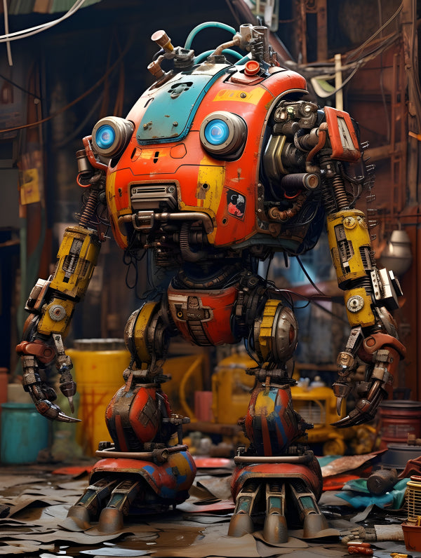 Vinyl Decal, Steampunk Junk Yard Robot Figurine Collectible (5" x 7")