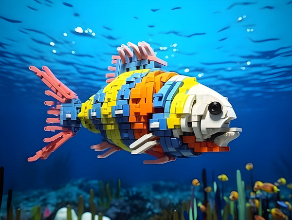 Vinyl Decal, Colorful Lego Fish Building Kit Model (5" x 7")