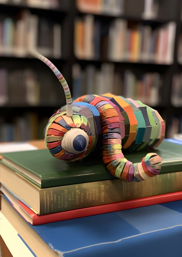 Vinyl Decal, Colorful Handcrafted Sculpture for Book Lovers (5" x 7")