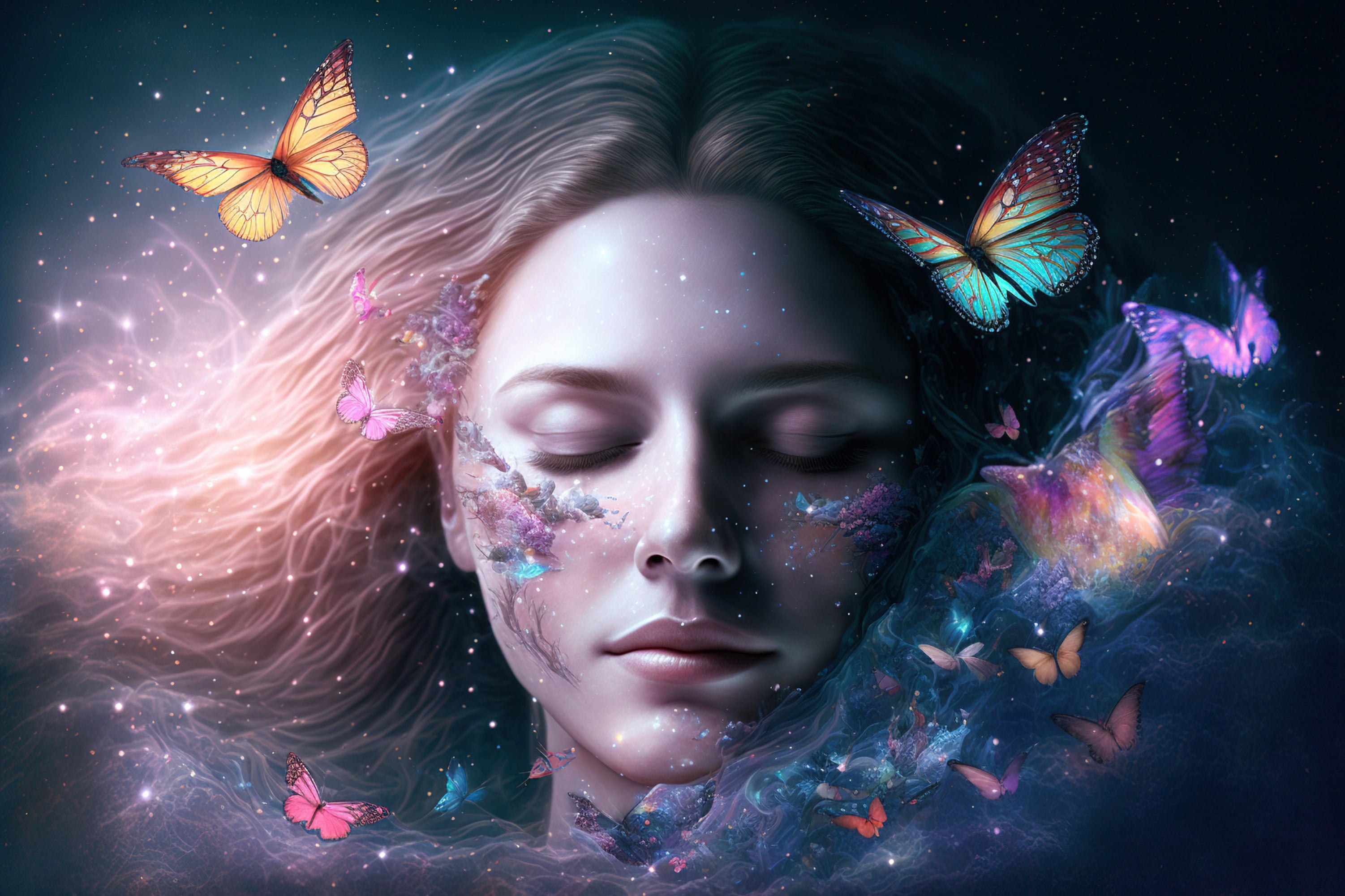 Vinyl Decal,Ethereal Butterfly Dream Woman Wall Art Poster, 5 x 7 or 8 x 10 Inch Unframed Poster for