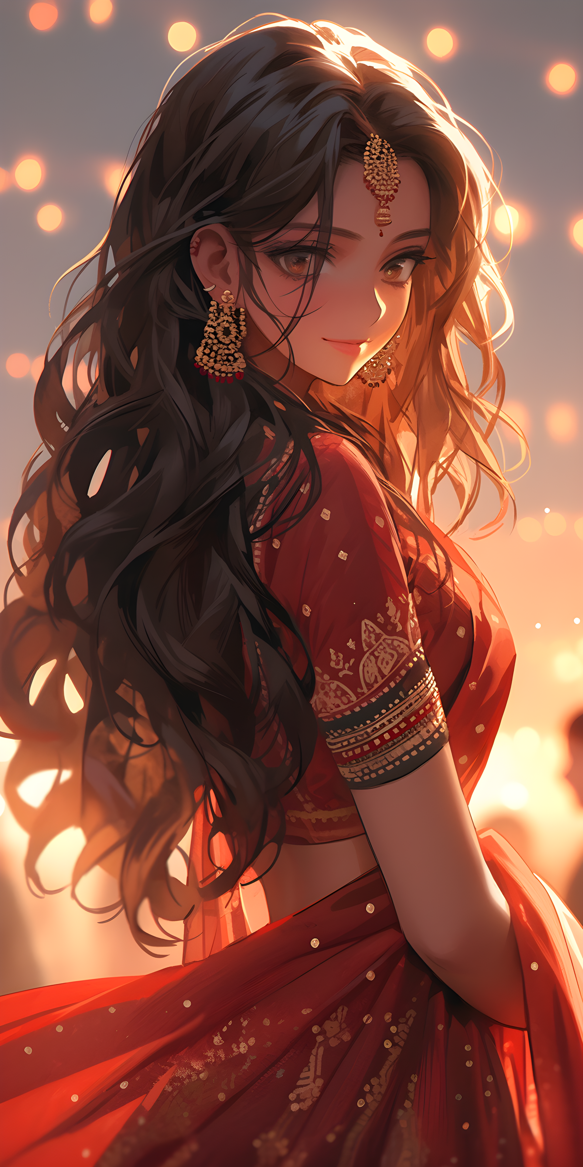 Vinyl Decal,Indian Anime Girl Wall Art Poster Traditional Saree Home Decor Print, 5 x 7 or 8 x 10 In