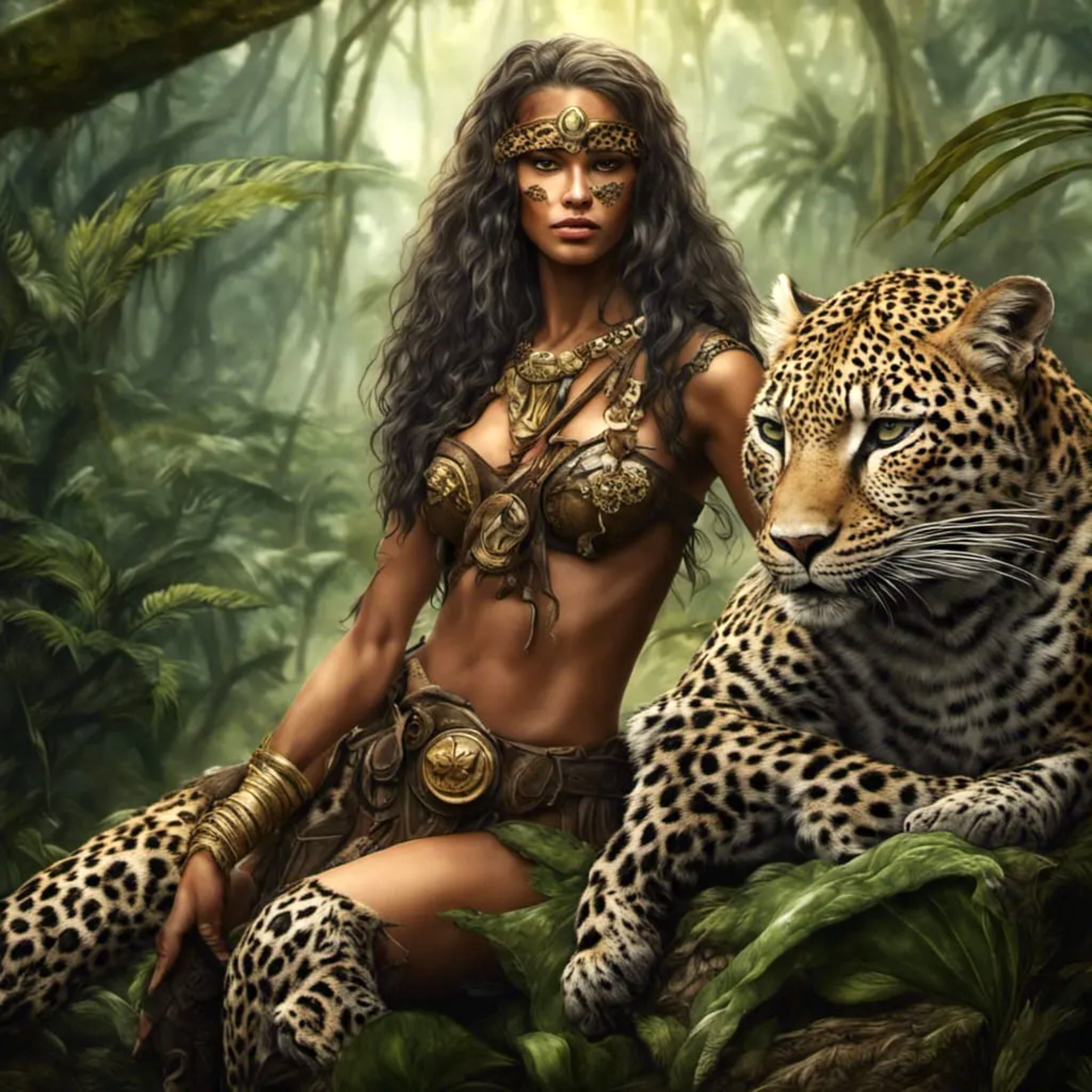Vinyl Decal,Jungle Queen Leopard Companion Fantasy Wall Art Poster, 5 x 7 or 8 x 10 Inch Unframed Po