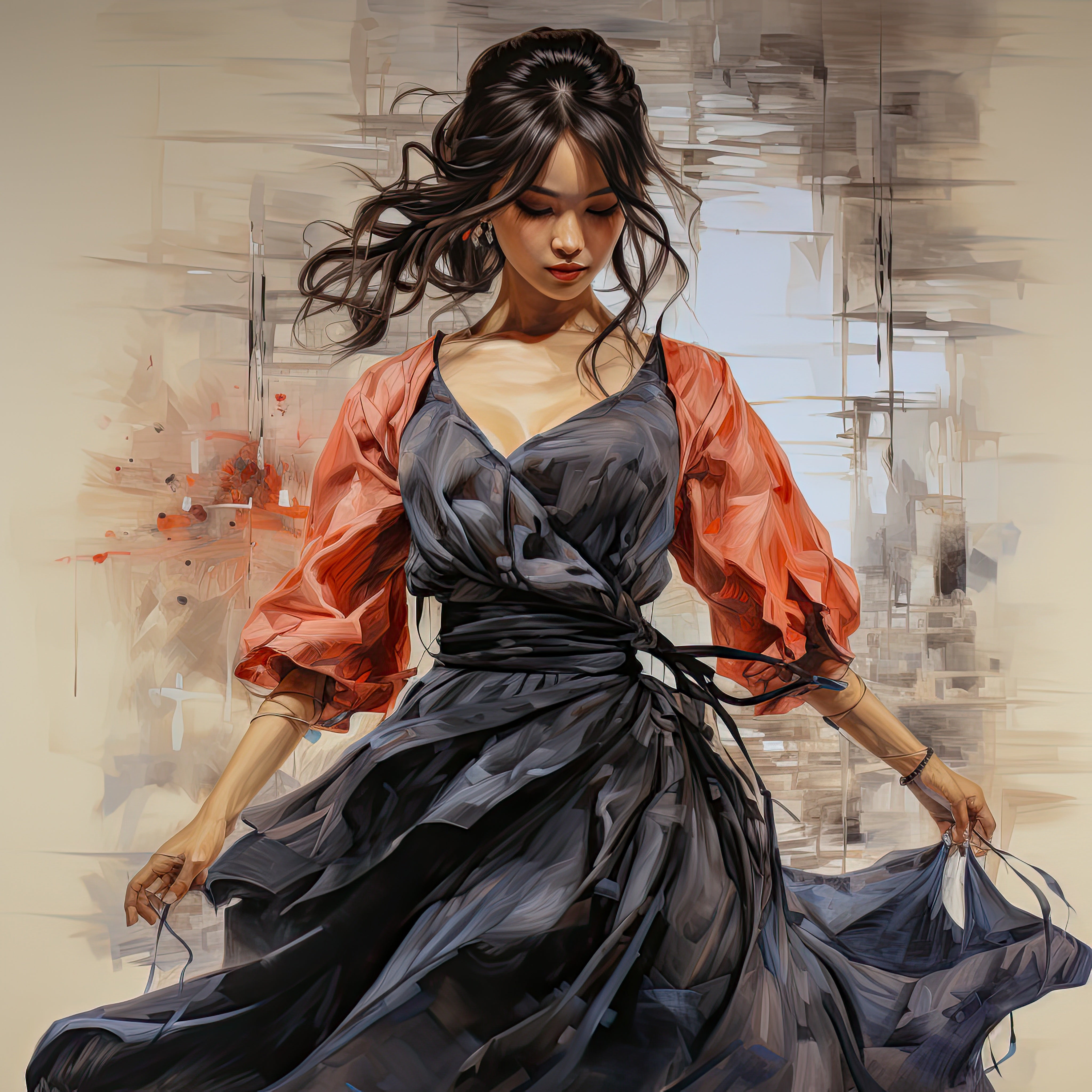 Vinyl Decal,Modern Abstract Woman Wall Art Poster Canvas Print Flowing Dress Home Decor Unframed, 5